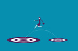 Businesswoman jumping to big target. Vector illustration change target business concept.