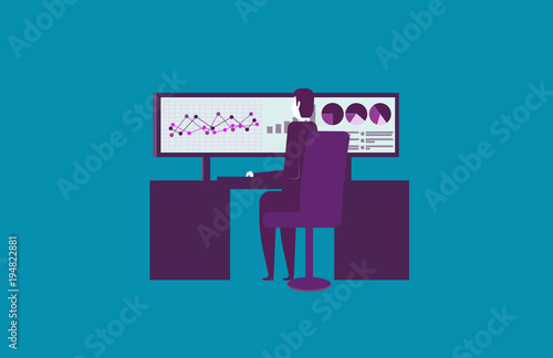 Businessman working. Vector illustration computing business concept. photo