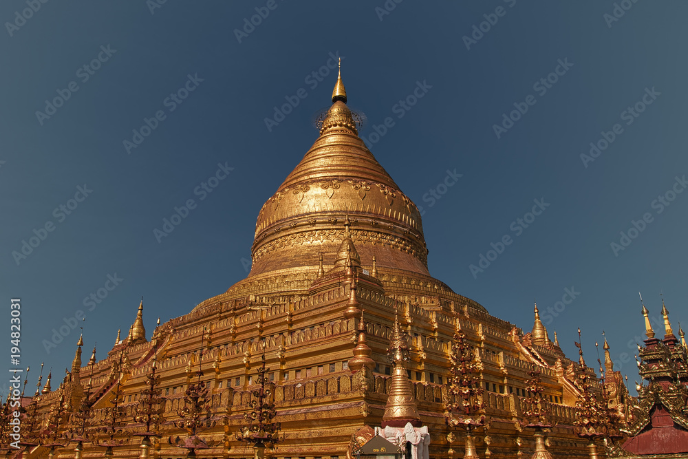 Bagan, Myanmar - November 28, 2015 : .View of a beautiful temple in the plain of Bagan