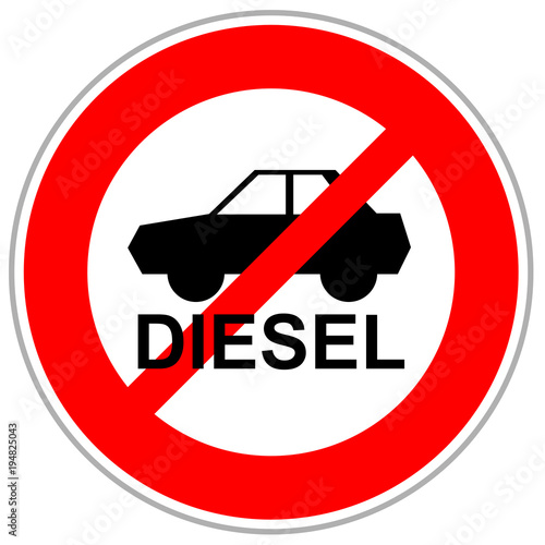 Red crossed traffic sign restricting diesel cars to enter