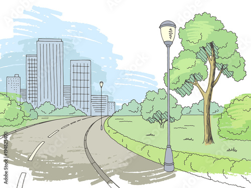 Street road graphic color city landscape sketch illustration vector