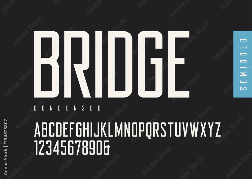 Plakat Condensed semibold retro sans serif. Vector typefaces, uppercase