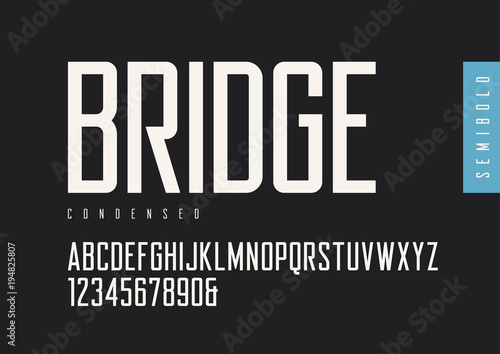 Condensed semibold retro sans serif. Vector typefaces, uppercase