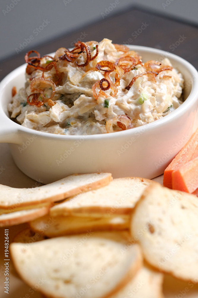 Close up Homemade Caramelized Onion, Crab and Bacon Dip. (selective Focus) Close up Homemade Caramelized Onion, Crab and Bacon Dip. (selective Focus)
