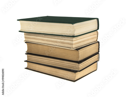 stack of old books on white isolated background