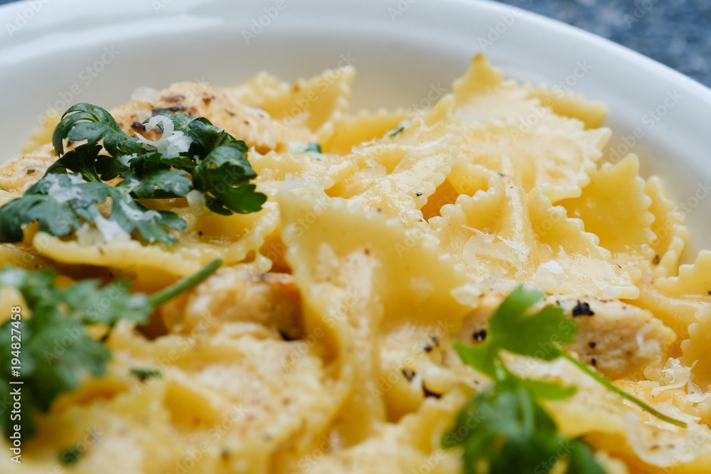 Close up Homemade Chicken Alfredo Pasta. (selective Focus) Close up Homemade Chicken Alfredo Pasta. (selective Focus)