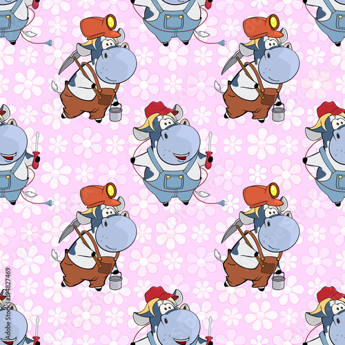  Background with Cute Cows for you Design. Seamless Pattern