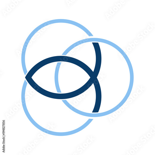 Vector symbol for Christian community: Trinity symbol with Christian Fish, known as Ichthus or Ichthys. Fish is a symbol of Jesus Christ. Great also as church sermon logo.