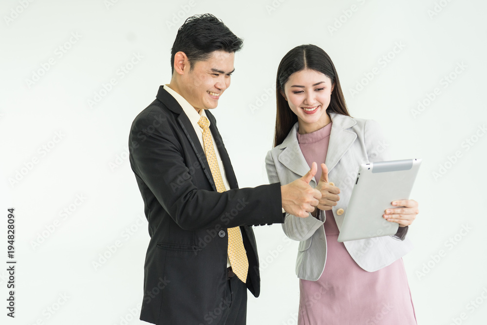 Confident business partners confirm project in office building .Happy tohether time. Confident business partners confirm project in office building .Happy tohether time.
