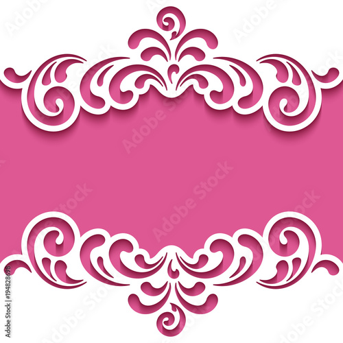 Cutout paper frame with lace border, template for cutting