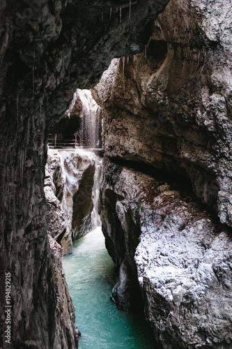 Partnachklamm Partnach Gorge near Garmisch-Partenkirchen, Bavaria, Germany in winter