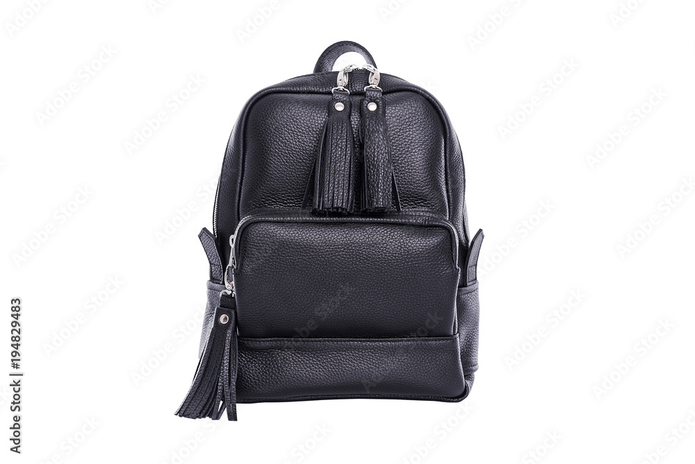 Fototapeta premium Black leather women's backpack.