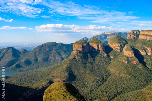 The Three Rondavels give a spectacular view over the Blyde River Canyon in South Africa photo