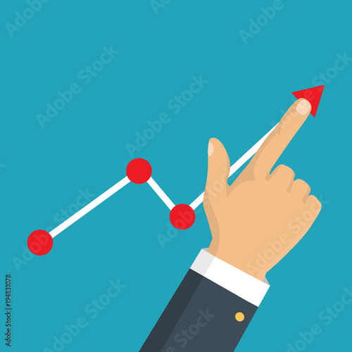 Businessman hand with arrow graph up higher. Vector illustration