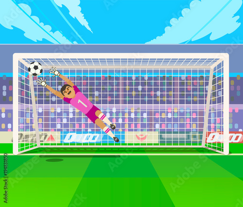 Goalkeeper jumping for ball. Vector illustration of goalkeeper jumping for ball while playing soccer.