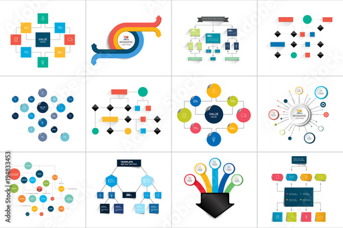 Fowcharts schemes, diagrams. Mega set. Simply color editable. Infographics elements.