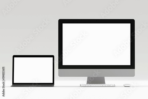 3d rendering,Pc computor monitor display for imac style laptop,high tech computor mock up concept.