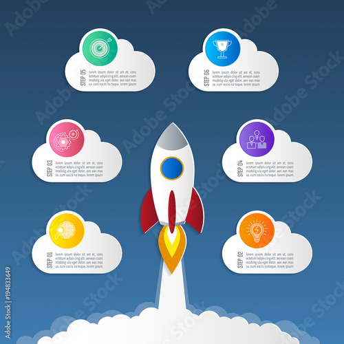 infographic design business concept with 6 options, parts or processes.