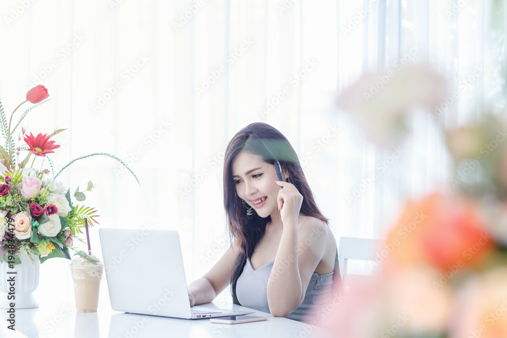 Beautiful business woman work with laptop Beautiful business woman work with laptop