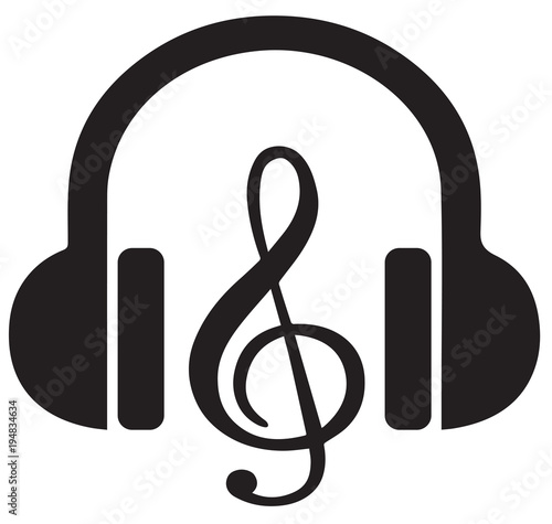Headphone icon with music symbol