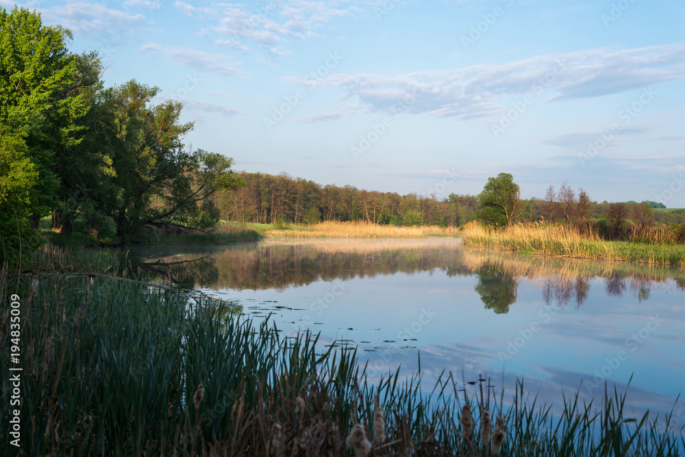 Утренний летний пейзаж с рекой. Россия, Белгородская область