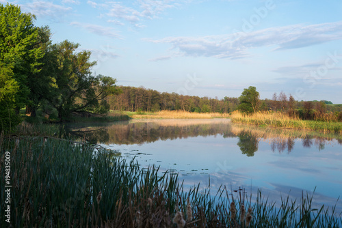 Утренний летний пейзаж с рекой. Россия, Белгородская область