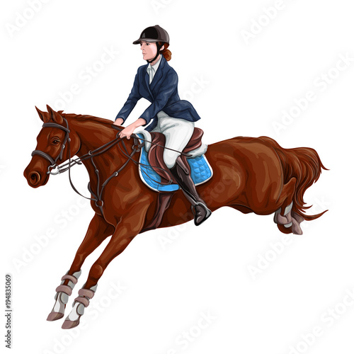 Woman, Girl riding horses Vector Illustration, isolated.