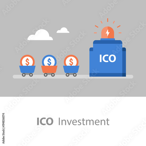 Business and finance, ICO investment, cryptocurrency token, stock market