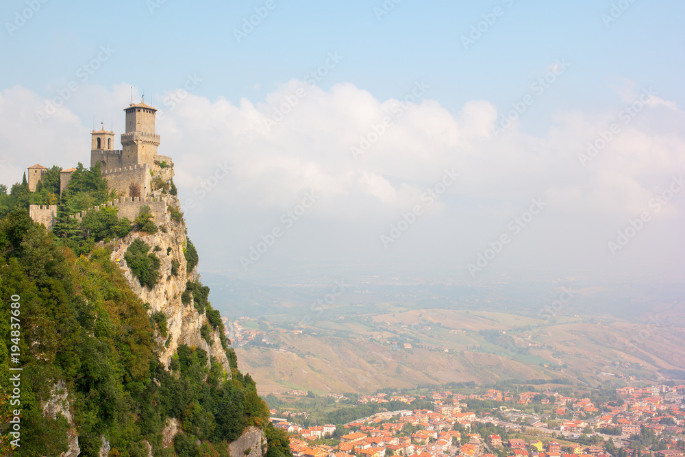 Beautiful view to the Rocca della Guaita, the most ancient fortress of San Marino, Italy.