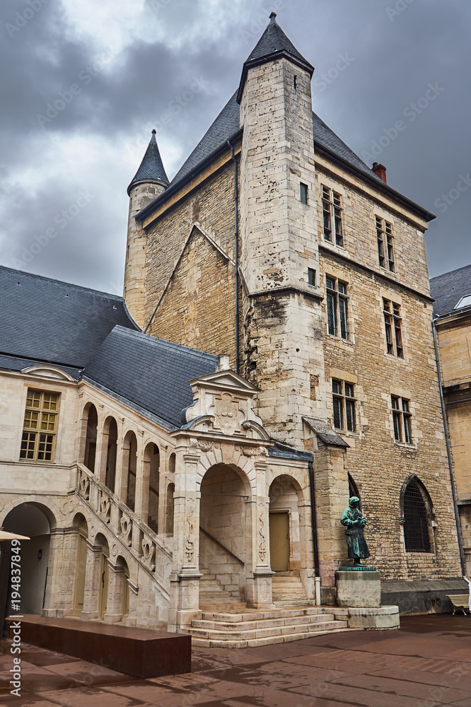Fragment Gothic medieval buildings in Dijon, France.
