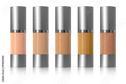 Set of realistic 3d package of cosmetics for cream, whey, foundation, BB. Tube with dispenser