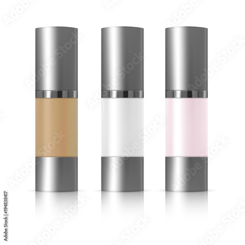 Set of realistic 3d package of cosmetics for cream, whey, foundation, BB. Tube with dispenser