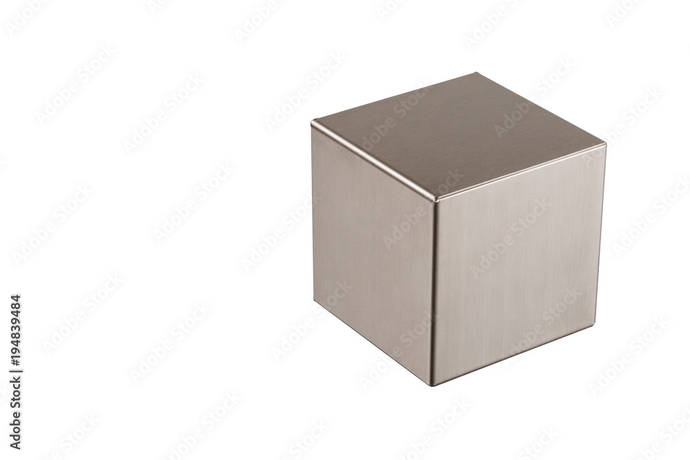 Metal grey cube on a white background ,abstract geometric shape Metal grey cube on a white background ,abstract geometric shape