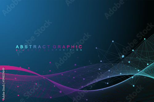 Geometric graphic background molecule and communication. Big data complex with compounds. Perspective backdrop. Minimal array Big data. Digital data visualization. Scientific vector illustration.