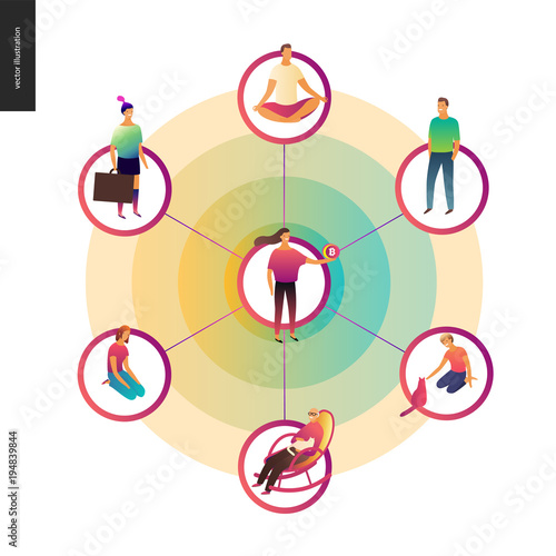 Blockchain concept vector illustration - scheme showing the cryptocurrency transaction processing and user connection