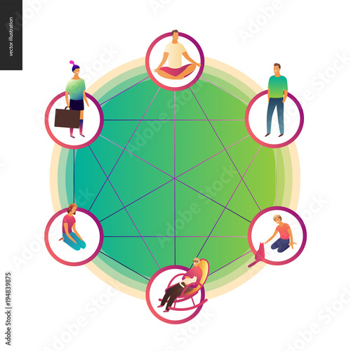 Blockchain concept vector illustration - scheme showing the cryptocurrency transaction processing and user connection