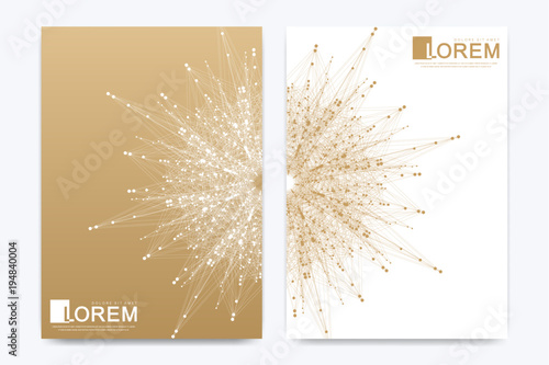Modern vector template for brochure Leaflet flyer advert cover catalog magazine or annual report. Golden layout in A4 size. Business, science and technology design. Presentation with golden mandala.