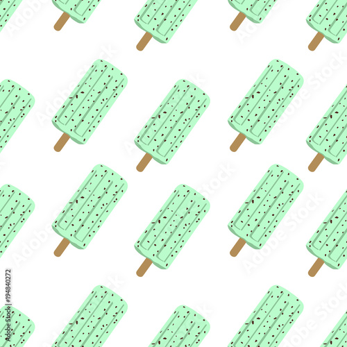 seamless pattern mint chocolate chip ice cream bar vector illustration on white background