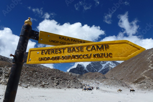 Schilderij op canvas Sign to EBC, Gorak Shep, Everest Base Camp trek, Nepal