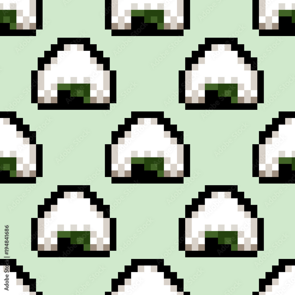 Seamless pattern with onigiri. Pixel art style. Vector illustration ...