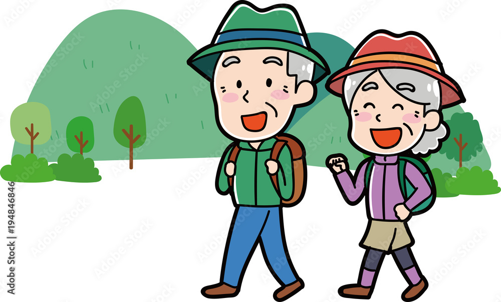 ハイキングに行くシニアのイラスト素材 ハイキングに行くシニアのイラスト素材