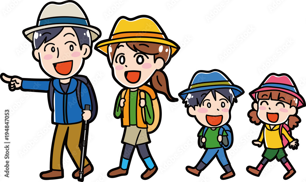 リュックをもってハイキングに行く家族のイラスト素材 リュックをもってハイキングに行く家族のイラスト素材