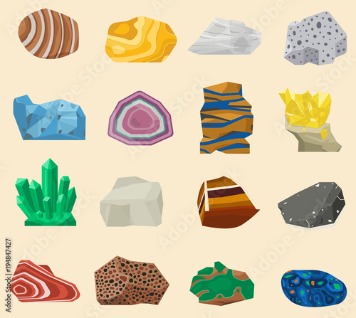 Semi precious mineral stones and gemstones isolated colorful shiny gemstone. Mineral jewelry material agate mineral geology nature crystal slice