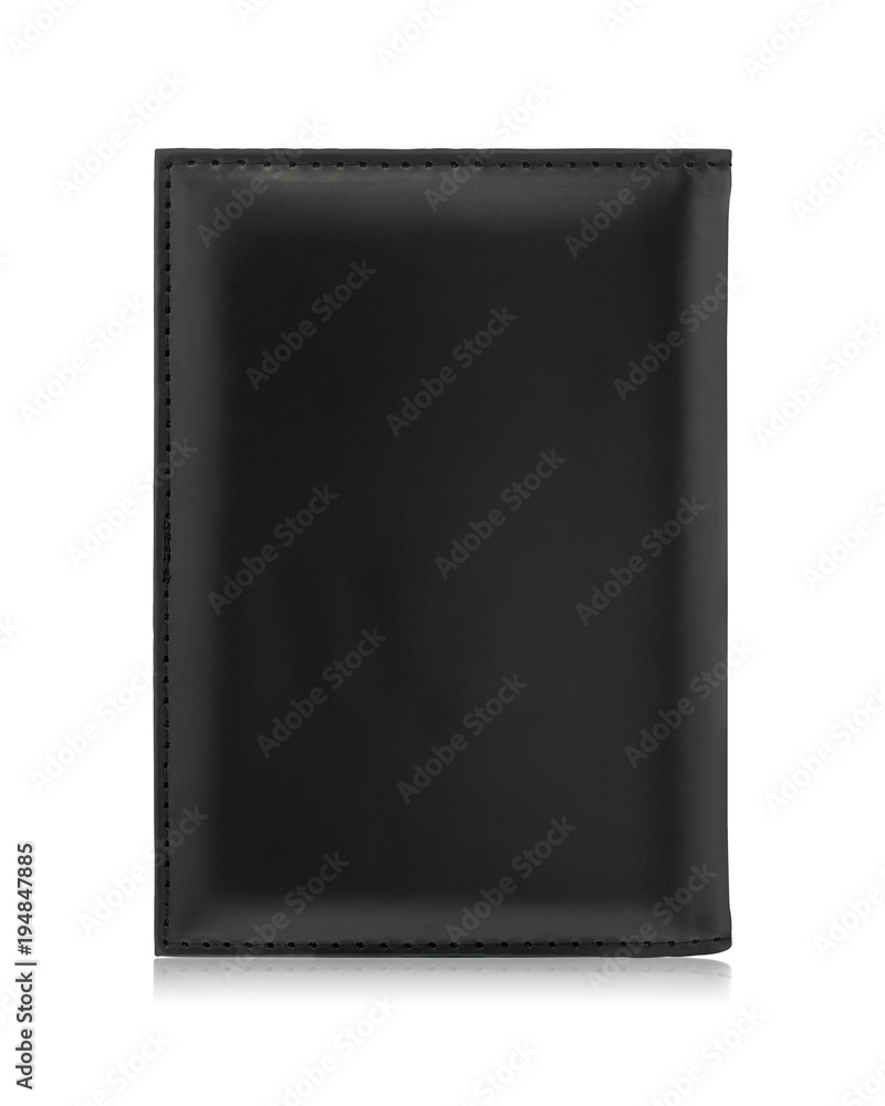Black passport wallet isolated on white background. Template of leather purse for your design.