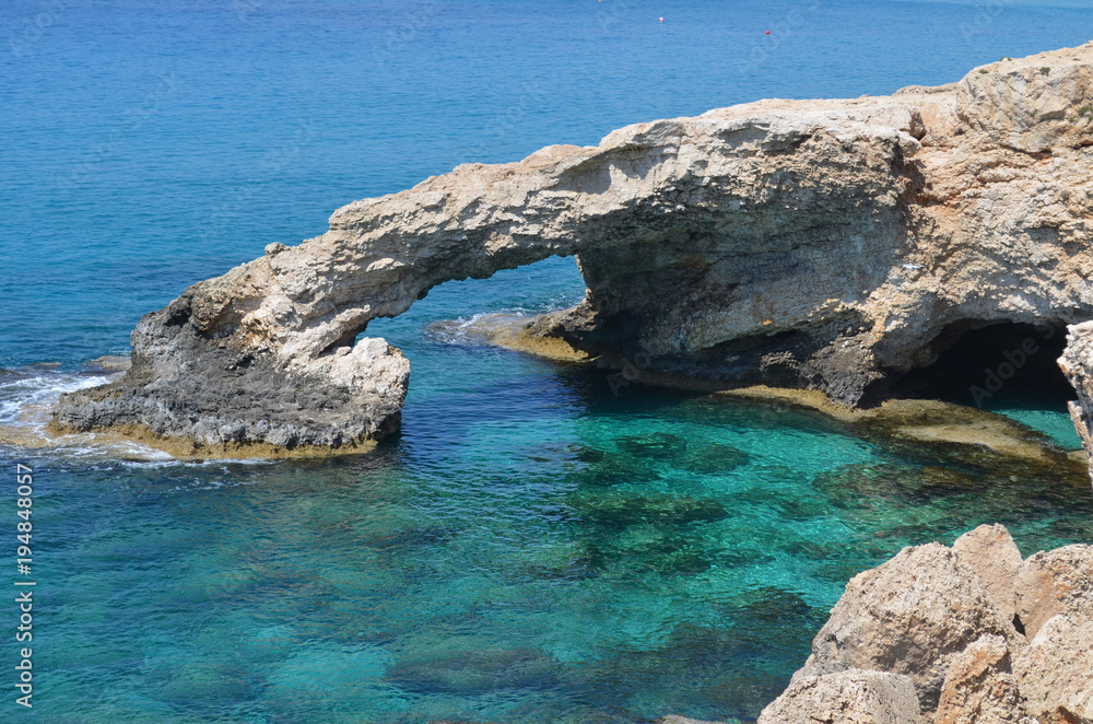 Love Bridge - beautiful natural rock arch near Ayia Napa, Cavo Greco and Protaras on Cyprus Island, Mediterranean Sea.