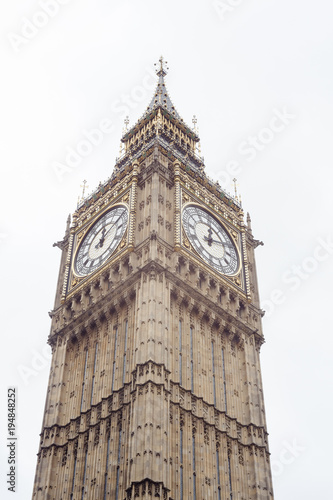 Big Ben tower clock isolated on white background