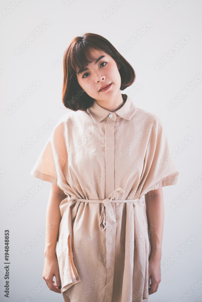 beautiful young asian girl have a happy time alone , vintage tone beautiful young asian girl have a happy time alone , vintage tone