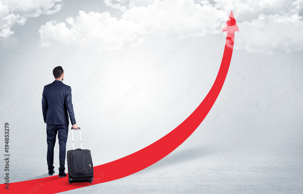 Fototapeta premium Businessman leaving on the red carpet arrow