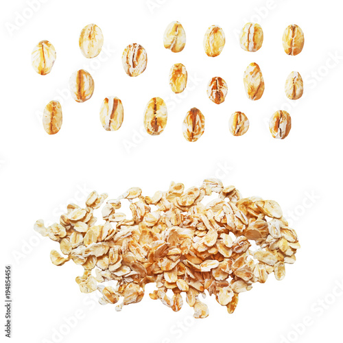 Fotografie, Obraz Raw oat flakes photo realistic vector set