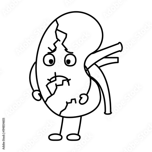 cartoon human kidney sick character vector illustration outline design